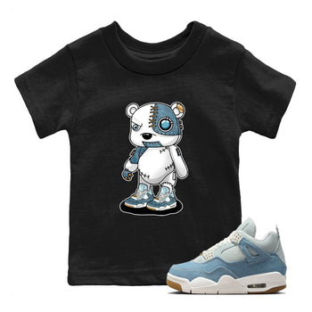 Sneaker match tees – Sneaker Tees To Match 4s Worn Blue Air Jordan 4 Denim Shoes – Cyborg Bear Kids T-Shirt Black 1