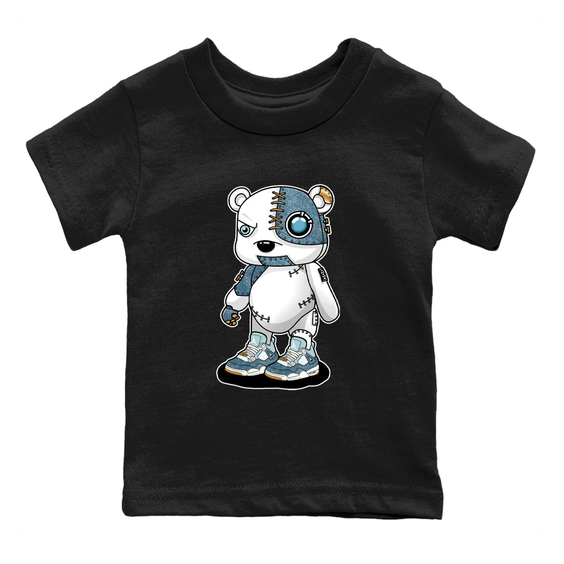 Sneaker match tees – Sneaker Tees To Match 4s Worn Blue Air Jordan 4 Denim Shoes – Cyborg Bear Kids T-Shirt Black 2