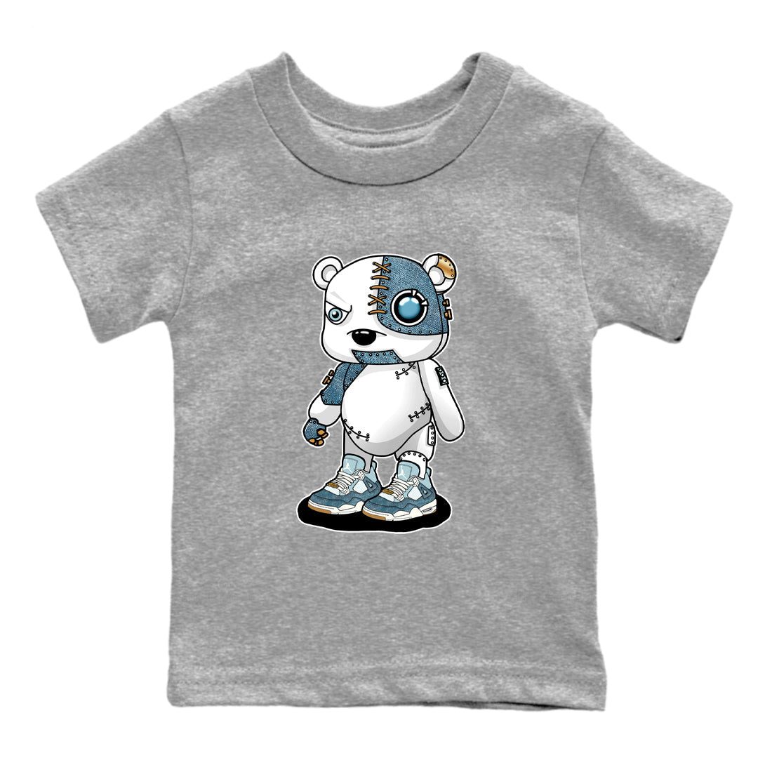 Sneaker match tees – Sneaker Tees To Match 4s Worn Blue Air Jordan 4 Denim Shoes – Cyborg Bear Kids T-Shirt Heather Grey 2