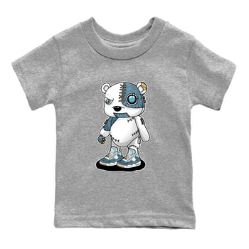 Sneaker match tees – Sneaker Tees To Match 4s Worn Blue Air Jordan 4 Denim Shoes – Cyborg Bear Kids T-Shirt Heather Grey 2