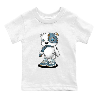 Sneaker match tees – Sneaker Tees To Match 4s Worn Blue Air Jordan 4 Denim Shoes – Cyborg Bear Kids T-Shirt White 2
