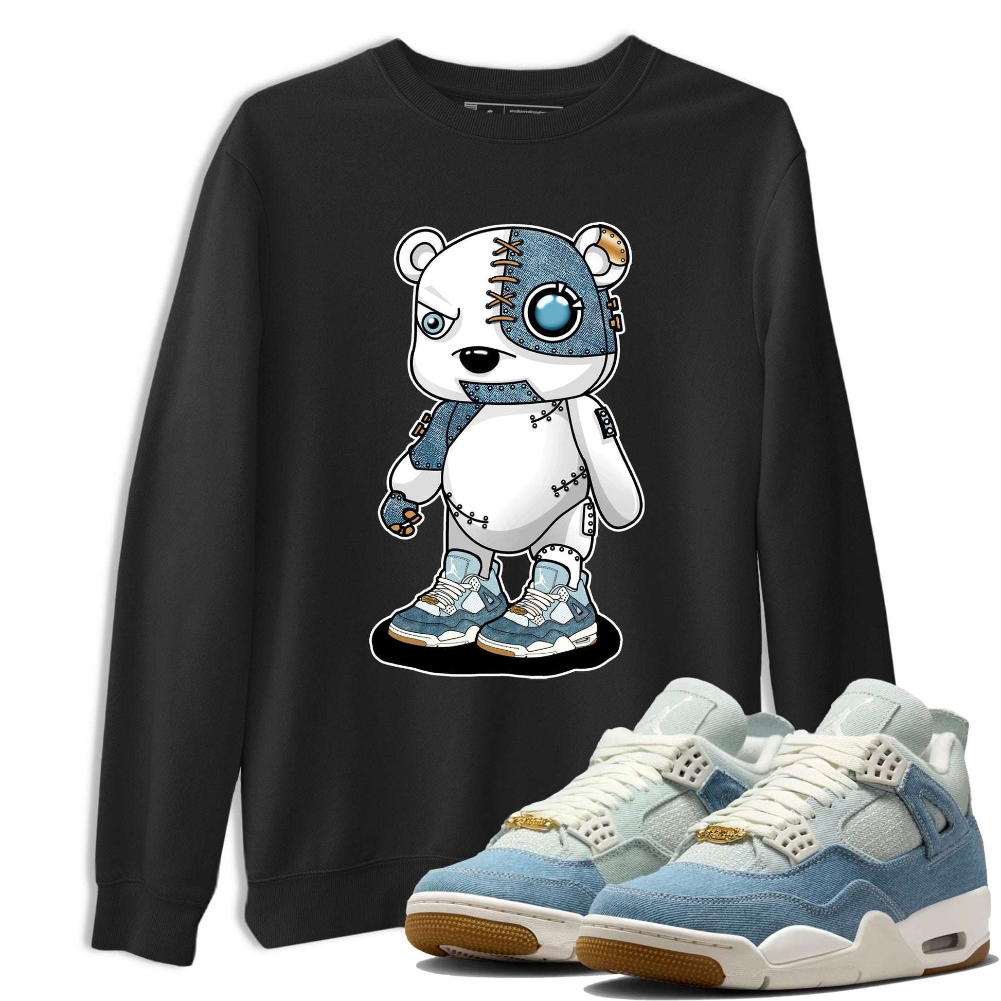 Sneaker match tees – Sneaker Tees To Match 4s Worn Blue Air Jordan 4 Denim Shoes – Cyborg Bear Tee Black 1