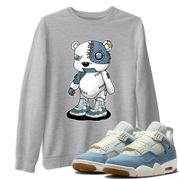 Sneaker match tees – Sneaker Tees To Match 4s Worn Blue Air Jordan 4 Denim Shoes – Cyborg Bear Tee Heather Grey 1