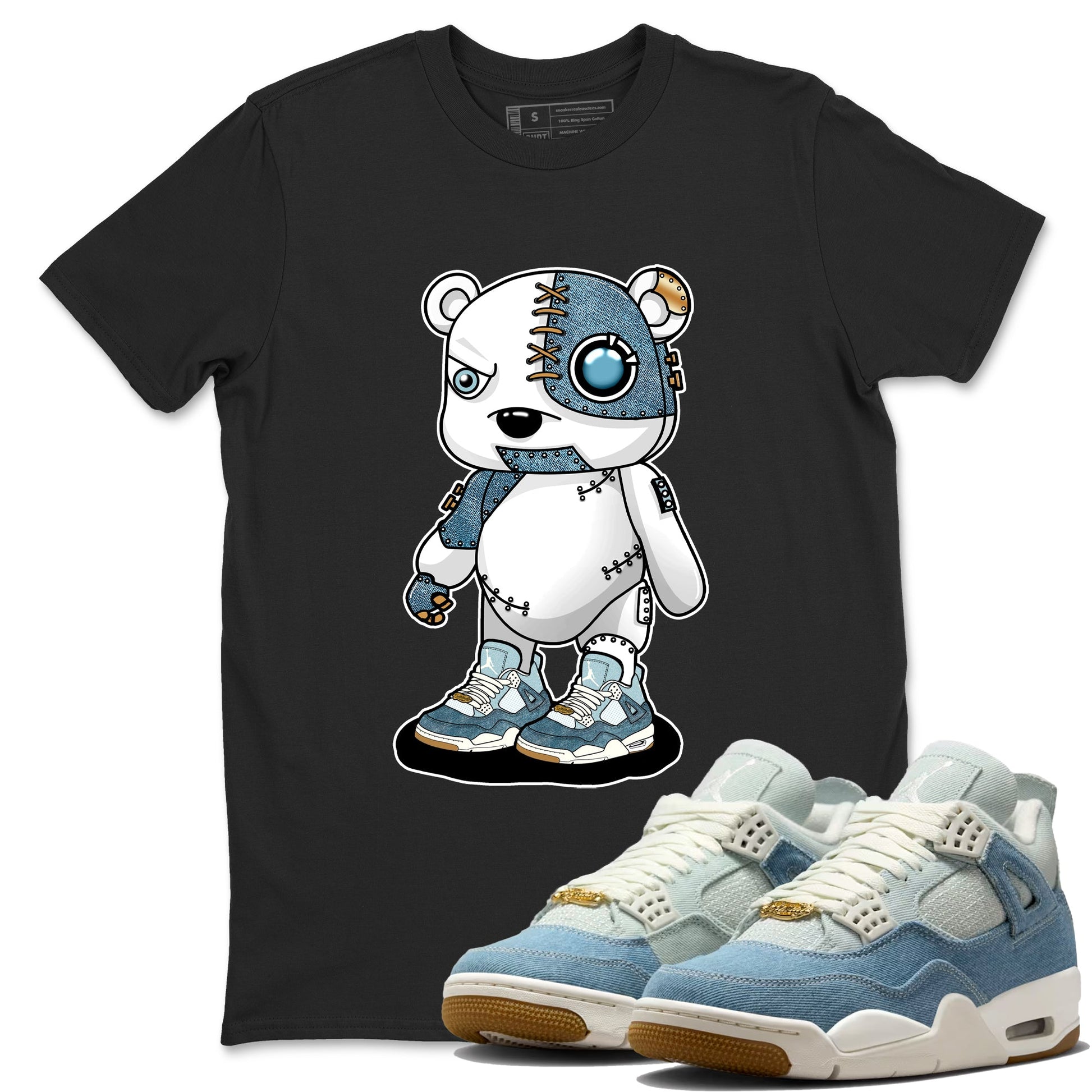 Sneaker match tees – Sneaker Tees To Match 4s Worn Blue Air Jordan 4 Denim Shoes – Cyborg Bear Tee Black 1