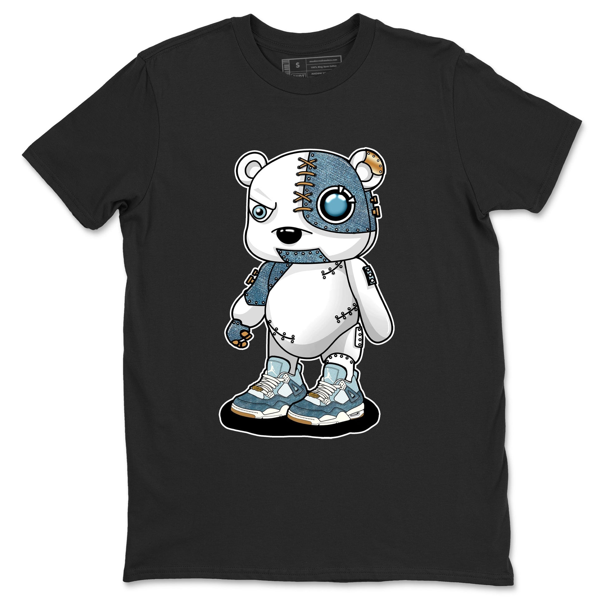 Sneaker match tees – Sneaker Tees To Match 4s Worn Blue Air Jordan 4 Denim Shoes – Cyborg Bear Tee Black 2
