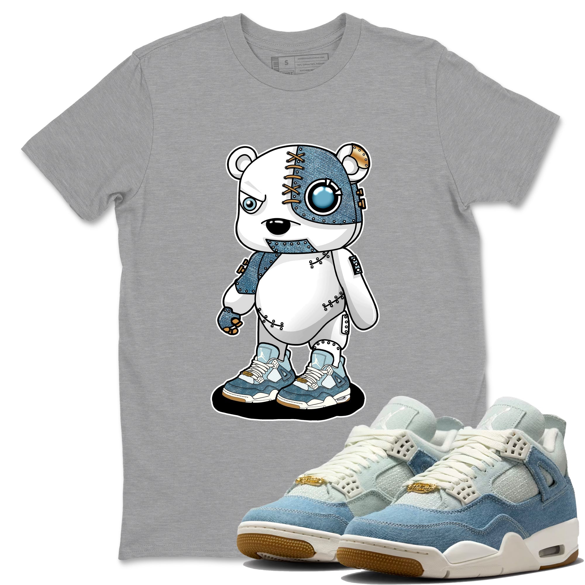 Sneaker match tees – Sneaker Tees To Match 4s Worn Blue Air Jordan 4 Denim Shoes – Cyborg Bear Tee Heather Grey 1