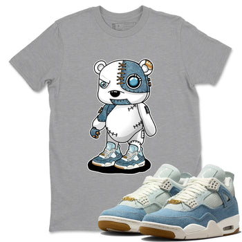 Sneaker match tees – Sneaker Tees To Match 4s Worn Blue Air Jordan 4 Denim Shoes – Cyborg Bear Tee Heather Grey 1