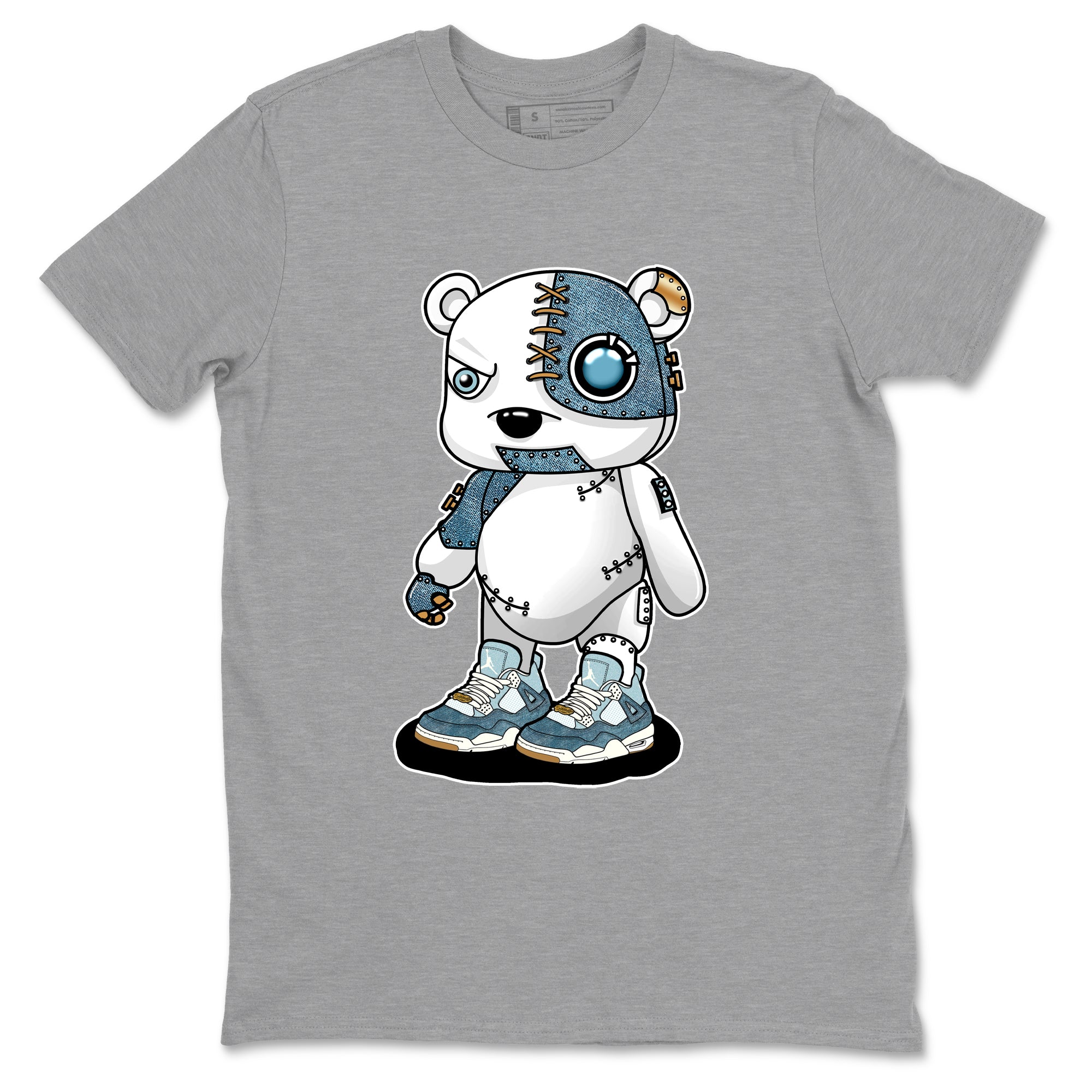 Sneaker match tees – Sneaker Tees To Match 4s Worn Blue Air Jordan 4 Denim Shoes – Cyborg Bear Tee Heather Grey 2