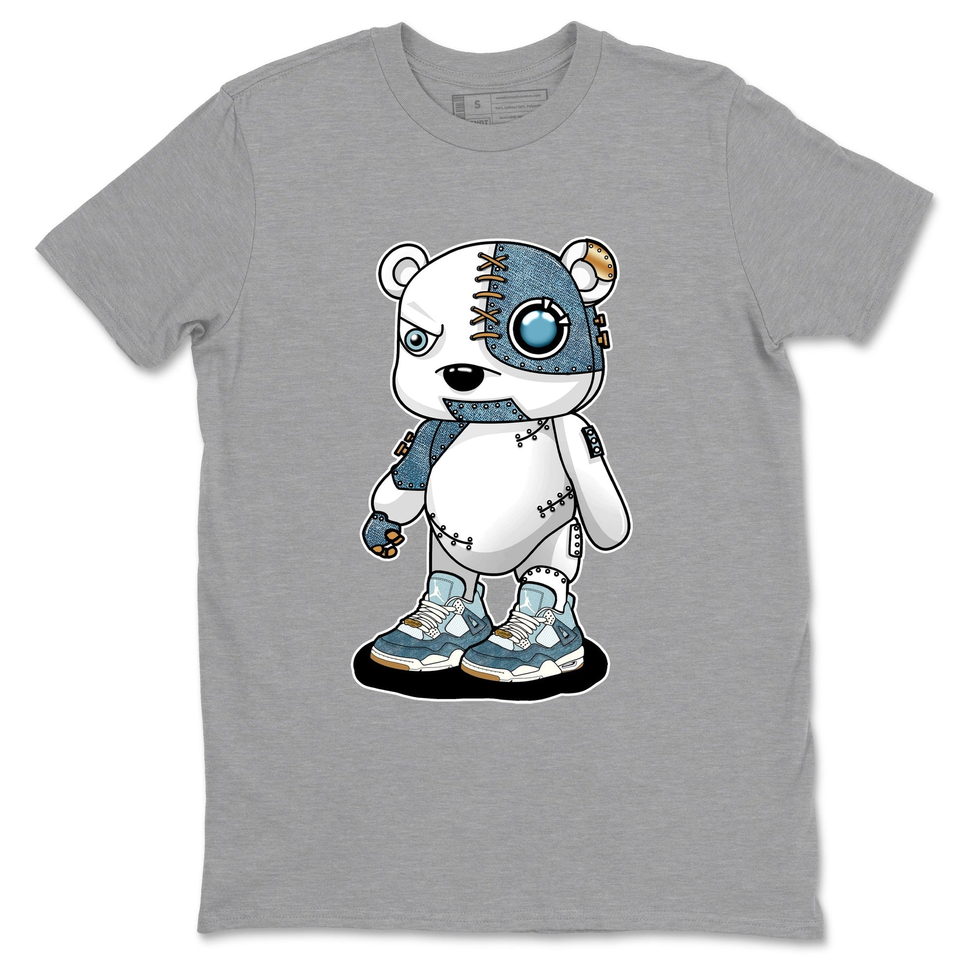 Sneaker match tees – Sneaker Tees To Match 4s Worn Blue Air Jordan 4 Denim Shoes – Cyborg Bear Tee Heather Grey 2
