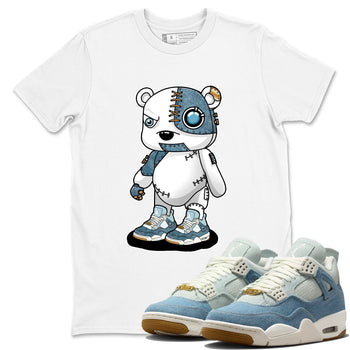 Sneaker match tees – Sneaker Tees To Match 4s Worn Blue Air Jordan 4 Denim Shoes – Cyborg Bear Tee White 1