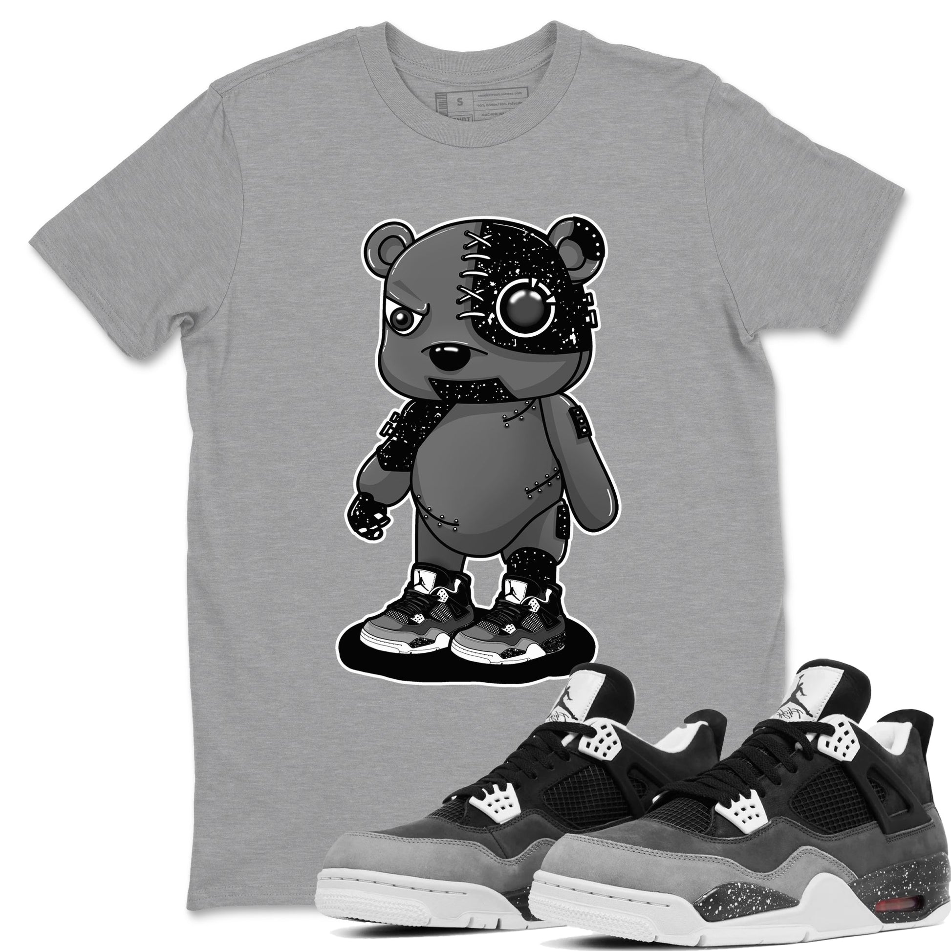 4s Fear shirts to match jordans Cyborg Bear sneaker match tees Air Jordan 4 Retro Fear match shoes to clothes SNRT Sneaker Tees unisex cotton Heather Grey 1 shirts