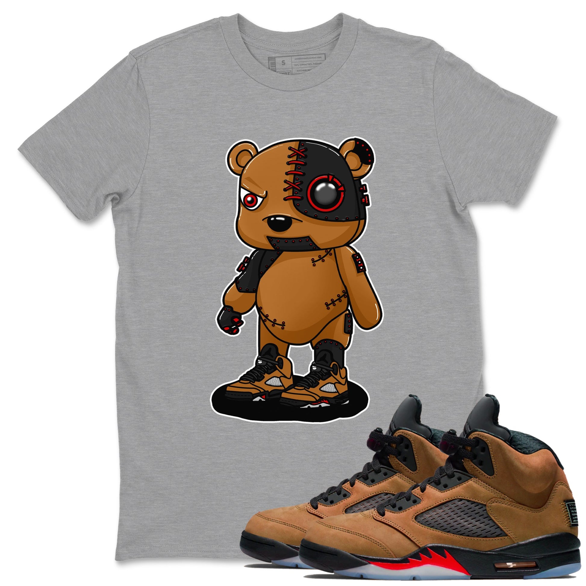 5s Archaeo Brown shirts to match jordans Cyborg Bear sneaker match tees Air Jordan 5 Archaeo Brown match shoes to clothes SNRT Sneaker Tees unisex cotton Heather Grey 1 shirts