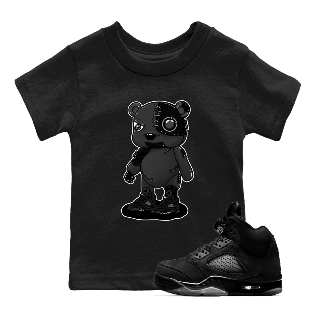 5s Black Cat shirts to match jordans Cyborg Bear sneaker match tees Air Jordan 5 Black Cat match shoes to clothes SNRT Sneaker Tees Youth Baby Black 1 tee