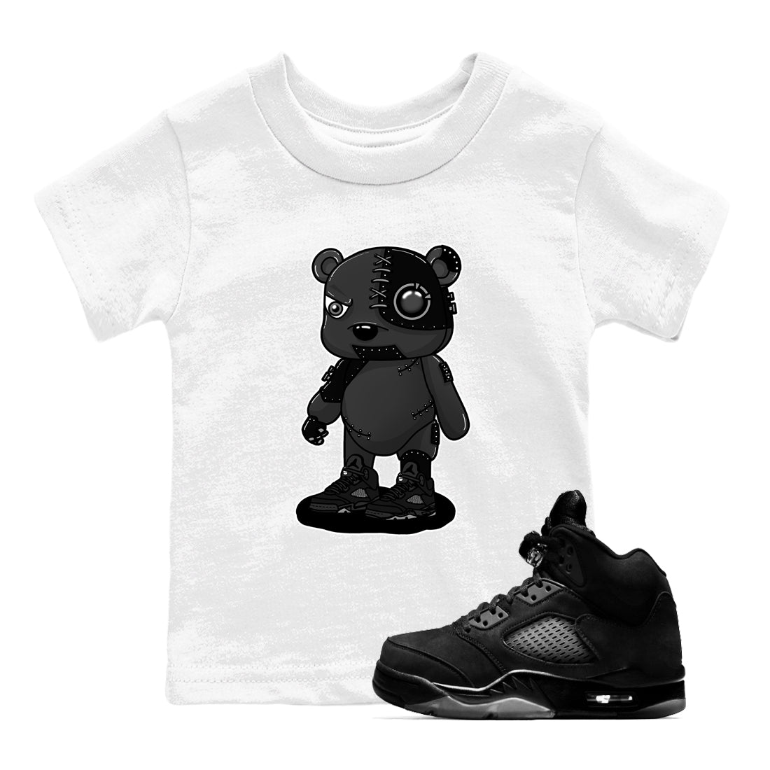 5s Black Cat shirts to match jordans Cyborg Bear sneaker match tees Air Jordan 5 Black Cat match shoes to clothes SNRT Sneaker Tees Youth Baby White 1 tee