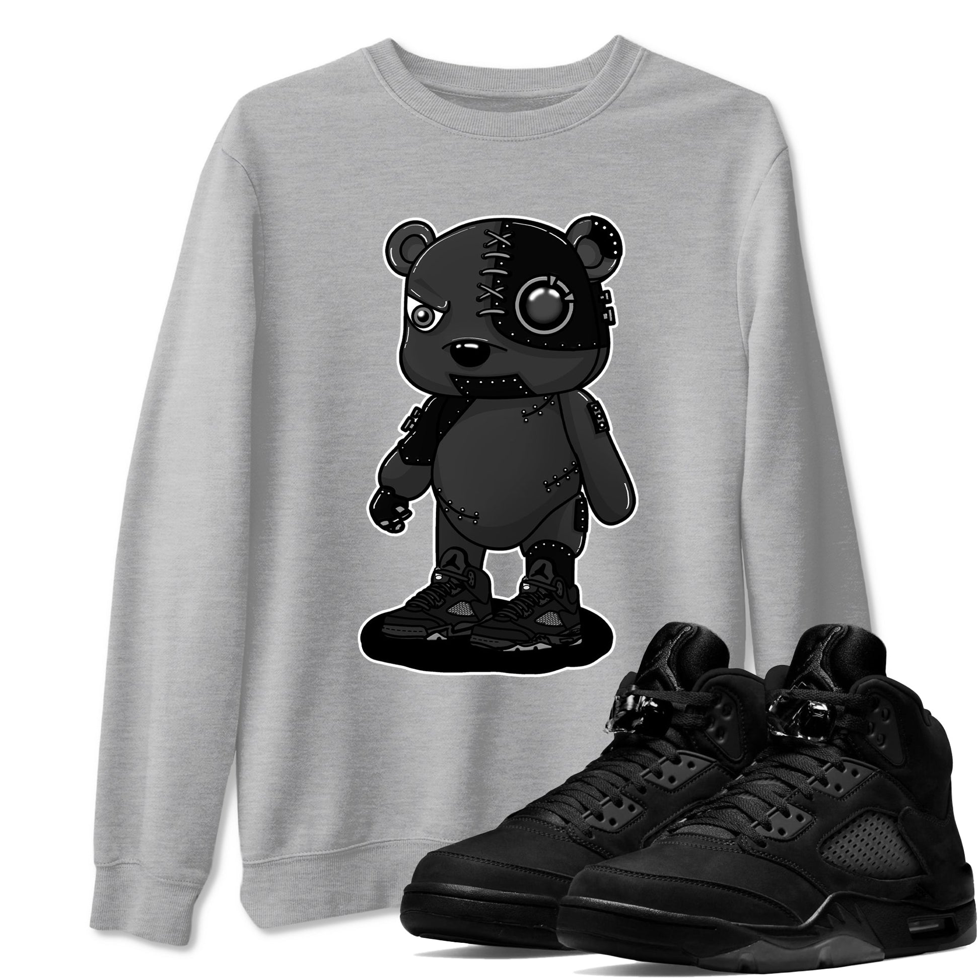 5s Black Cat shirts to match jordans Cyborg Bear sneaker match tees Air Jordan 5 Black Cat match shoes to clothes SNRT Sneaker Tees unisex cotton Heather Grey 1 shirts