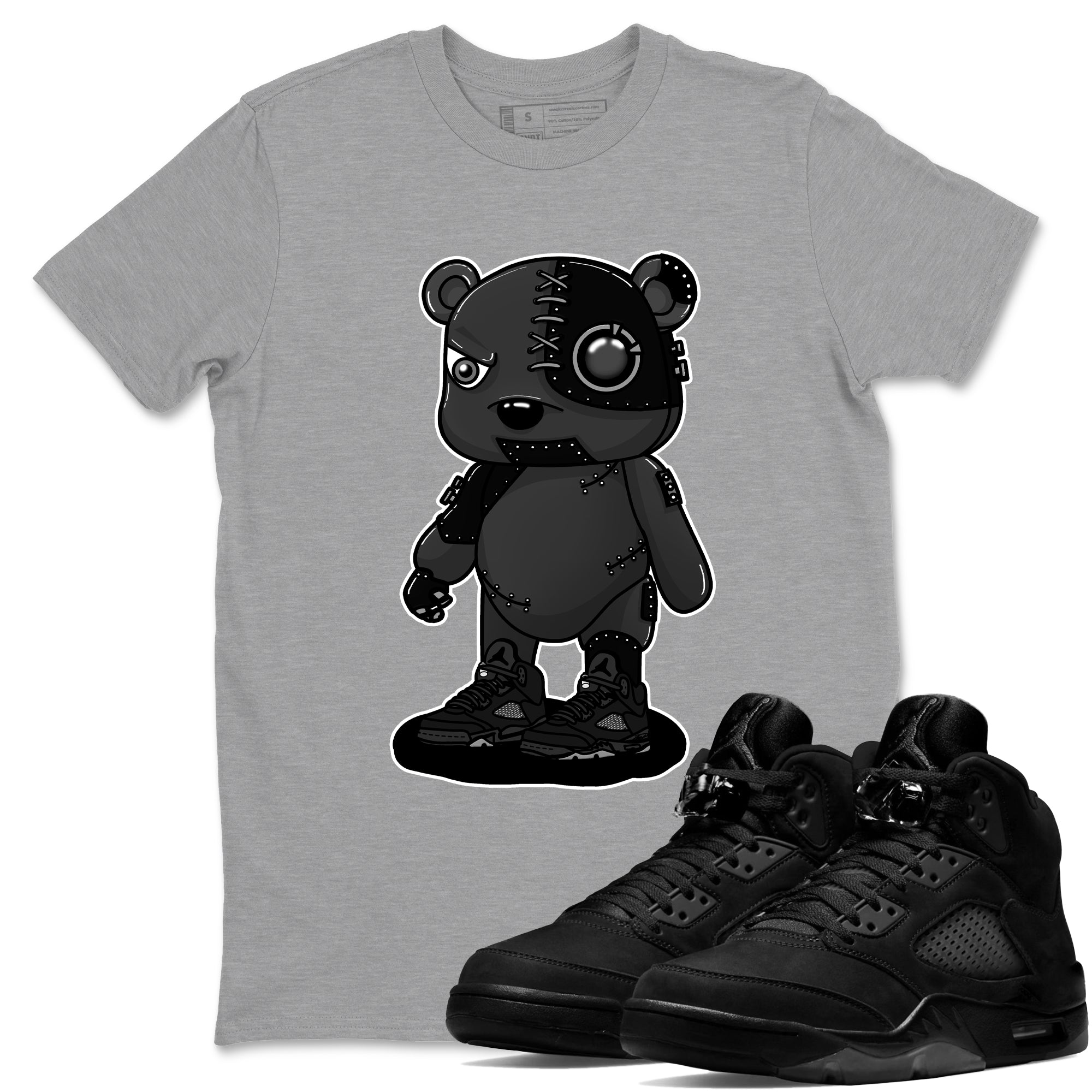 5s Black Cat shirts to match jordans Cyborg Bear sneaker match tees Air Jordan 5 Black Cat match shoes to clothes SNRT Sneaker Tees unisex cotton Heather Grey 1 shirts