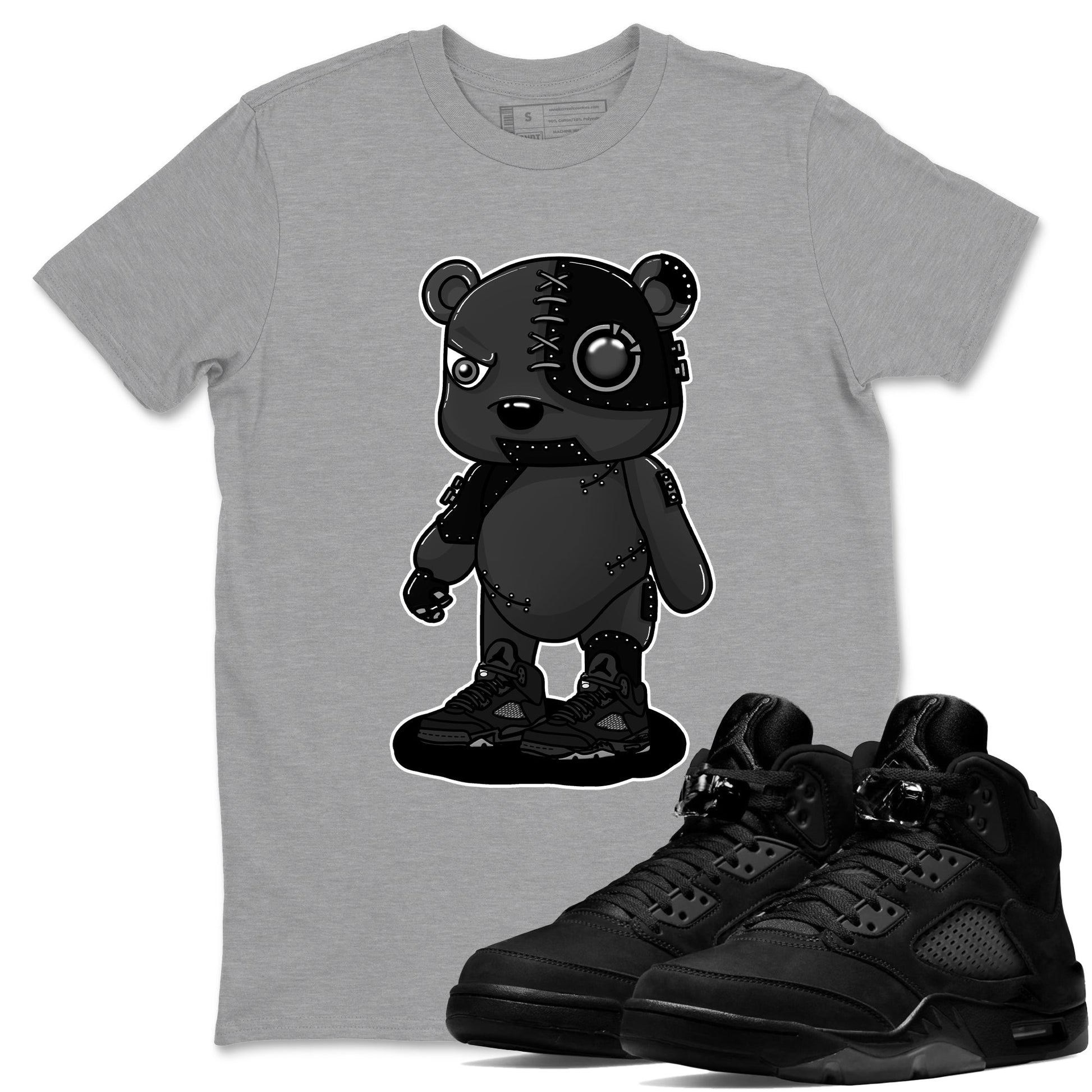 5s Black Cat shirts to match jordans Cyborg Bear sneaker match tees Air Jordan 5 Black Cat match shoes to clothes SNRT Sneaker Tees unisex cotton Heather Grey 1 shirts