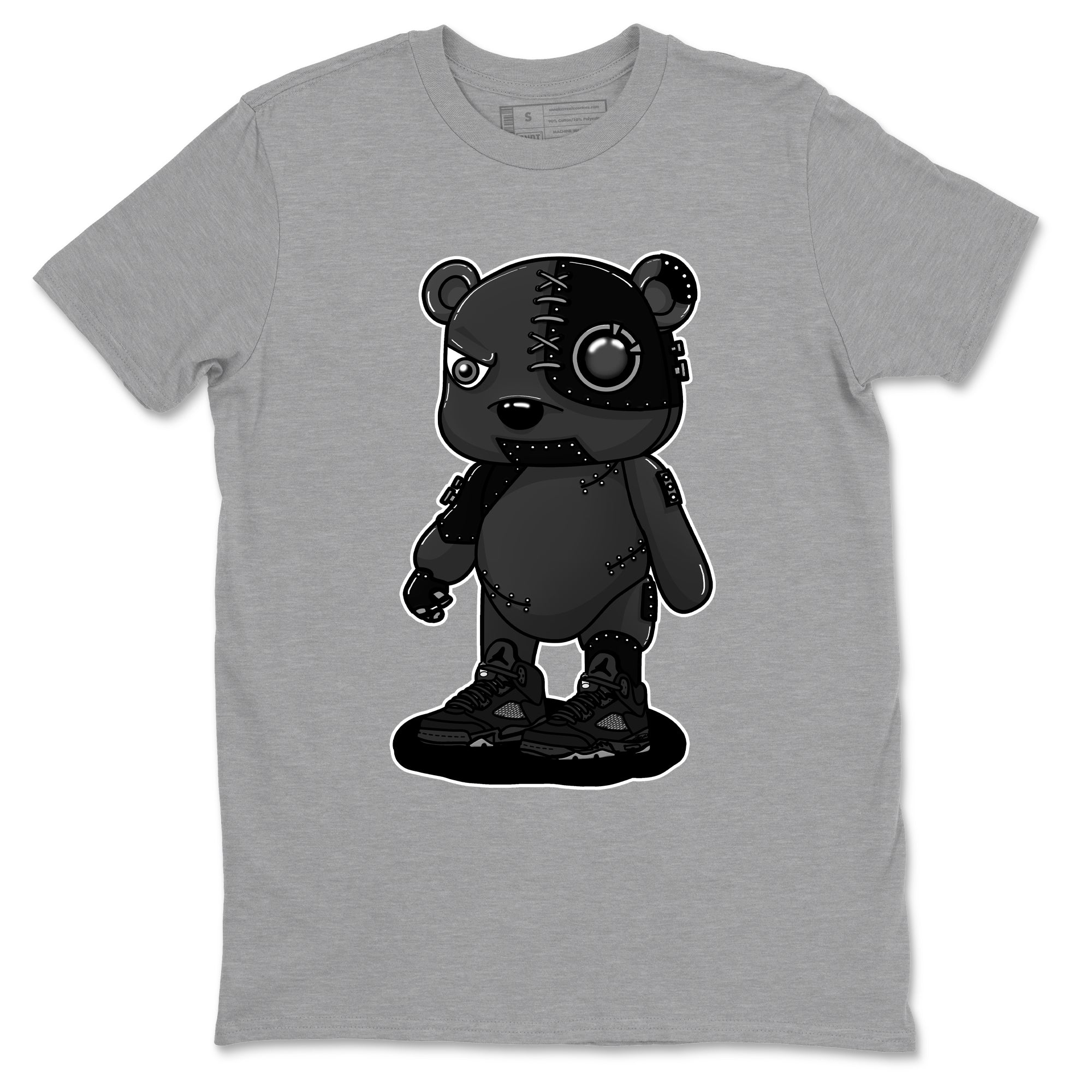 5s Black Cat shirts to match jordans Cyborg Bear sneaker match tees Air Jordan 5 Black Cat match shoes to clothes SNRT Sneaker Tees unisex cotton Heather Grey 2 shirts