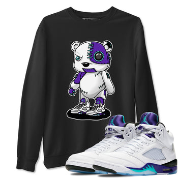 Cyborg Bear sneaker match t-shirt styled to complete your fit with the Air Jordan 5 Grape sneakers, shown in Black 1.