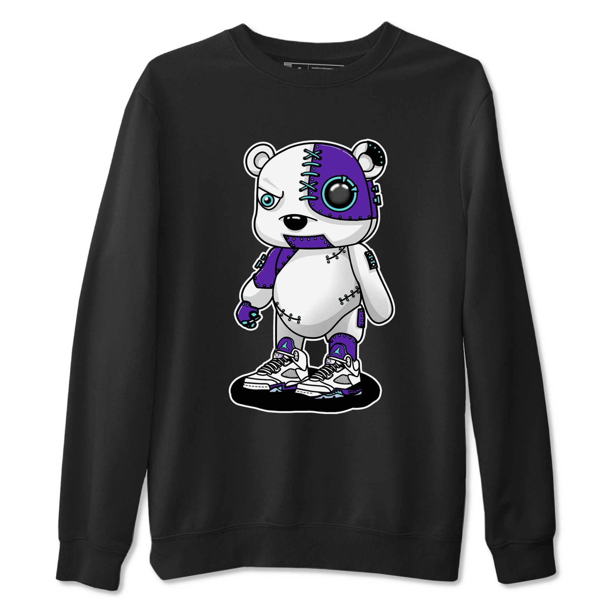 Cyborg Bear sneaker match t-shirt styled to complete your fit with the Air Jordan 5 Grape sneakers, shown in Black 2.