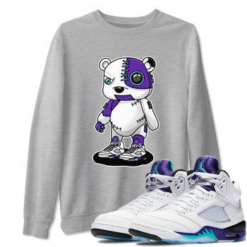 Cyborg Bear sneaker match t-shirt styled to complete your fit with the Air Jordan 5 Grape sneakers, shown in Heather Grey 1.