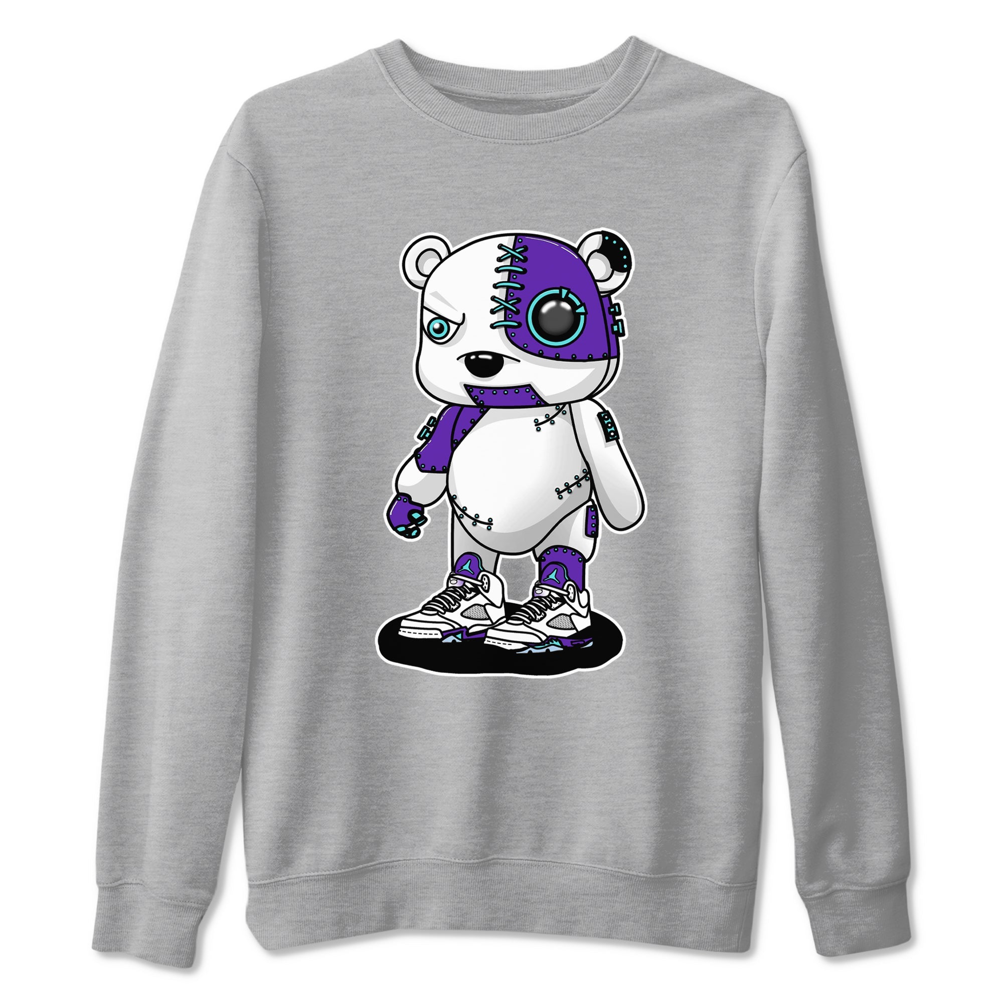 Cyborg Bear sneaker match t-shirt styled to complete your fit with the Air Jordan 5 Grape sneakers, shown in Heather Grey 2.