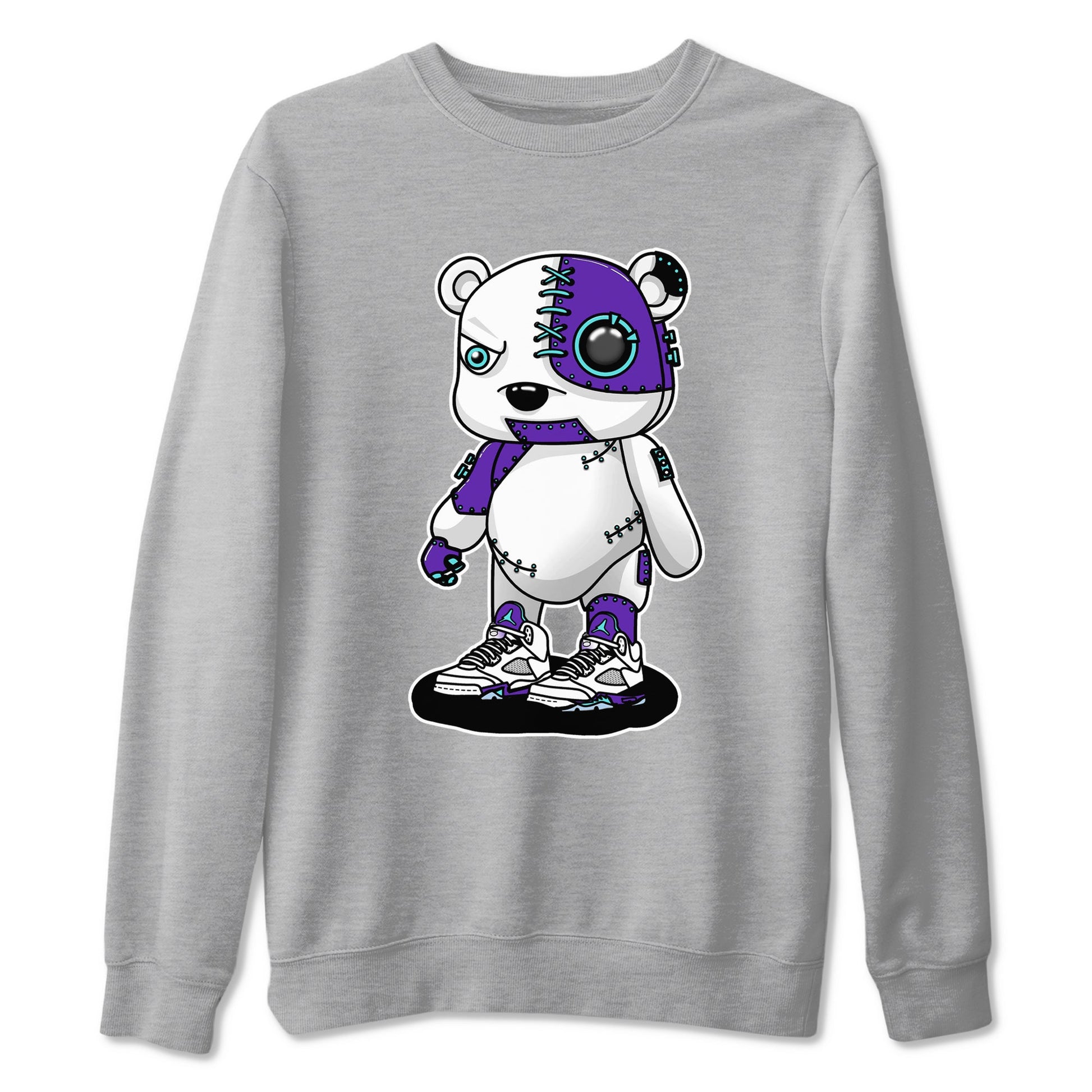 Cyborg Bear sneaker match t-shirt styled to complete your fit with the Air Jordan 5 Grape sneakers, shown in Heather Grey 2.