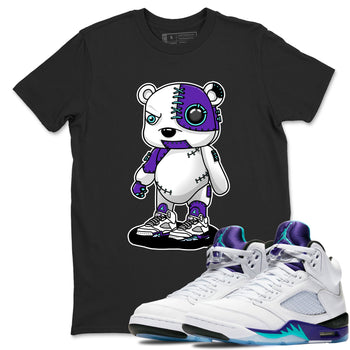 Cyborg Bear sneaker match t-shirt styled to complete your fit with the Air Jordan 5 Grape sneakers, shown in Black 1.