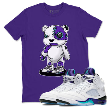 Cyborg Bear sneaker match t-shirt styled to complete your fit with the Air Jordan 5 Grape sneakers, shown in Purple 1.