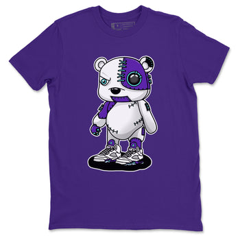 Cyborg Bear sneaker match t-shirt styled to complete your fit with the Air Jordan 5 Grape sneakers, shown in Purple 2.