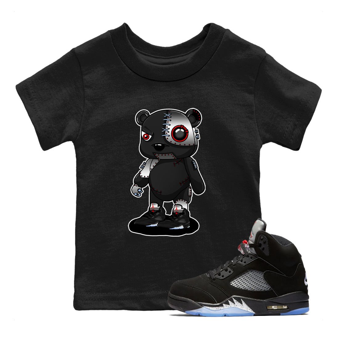 5s Reimagined shirts to match jordans Cyborg Bear best t shirts to wear with jordans Air Jordan 5 Retro OG Reimagined match shoes to clothes SNRT Sneaker Tees Youth Baby Black 1 tee