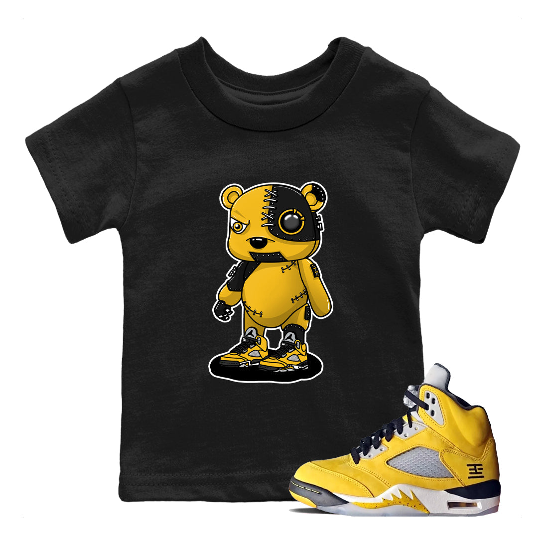 Sneaker Threads – Sneaker Threads To Match Air Jordan 5 Tokyo Shoes – Cyborg Bear Kids T-Shirt Black 1