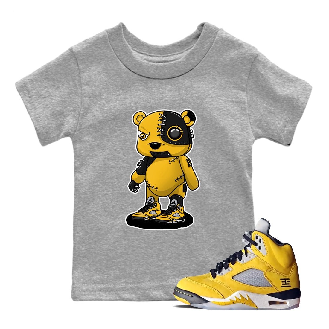 Sneaker Threads – Sneaker Threads To Match Air Jordan 5 Tokyo Shoes – Cyborg Bear Kids T-Shirt Heather Grey 1