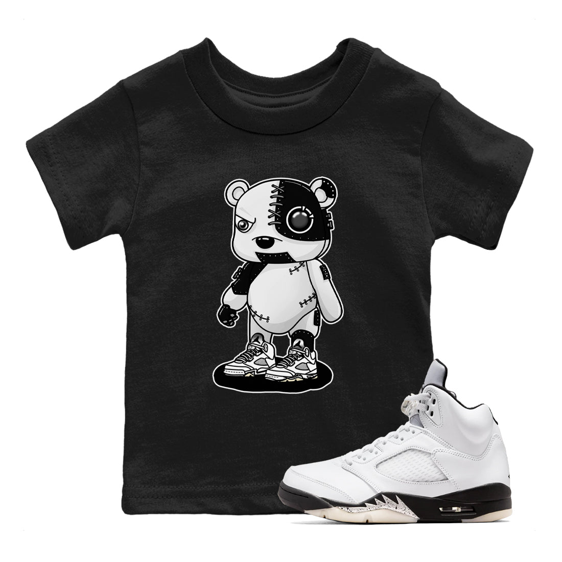 5s White Black shirts to match jordans Cyborg Bear sneaker match tees Air Jordan 5 White Black match shoes to clothes SNRT Sneaker Tees Youth Baby Black 1 tee