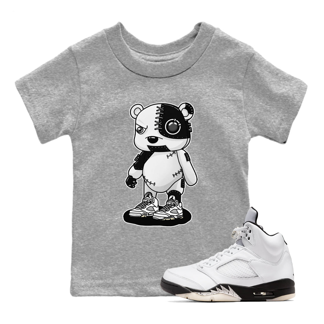 5s White Black shirts to match jordans Cyborg Bear sneaker match tees Air Jordan 5 White Black match shoes to clothes SNRT Sneaker Tees Youth Baby Heather Grey 1 tee