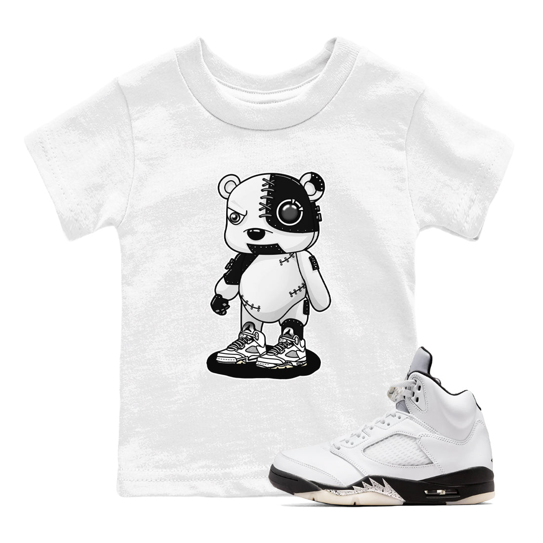 5s White Black shirts to match jordans Cyborg Bear sneaker match tees Air Jordan 5 White Black match shoes to clothes SNRT Sneaker Tees Youth Baby White 1 tee