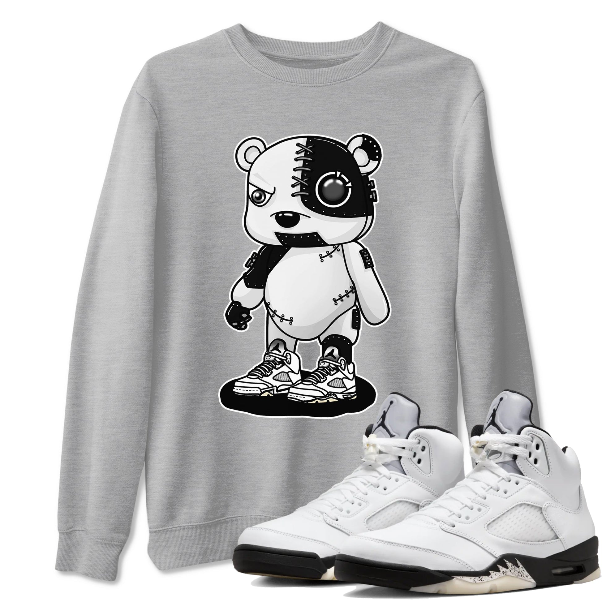 5s White Black shirts to match jordans Cyborg Bear sneaker match tees Air Jordan 5 White Black match shoes to clothes SNRT Sneaker Tees unisex cotton Heather Grey 1 shirts