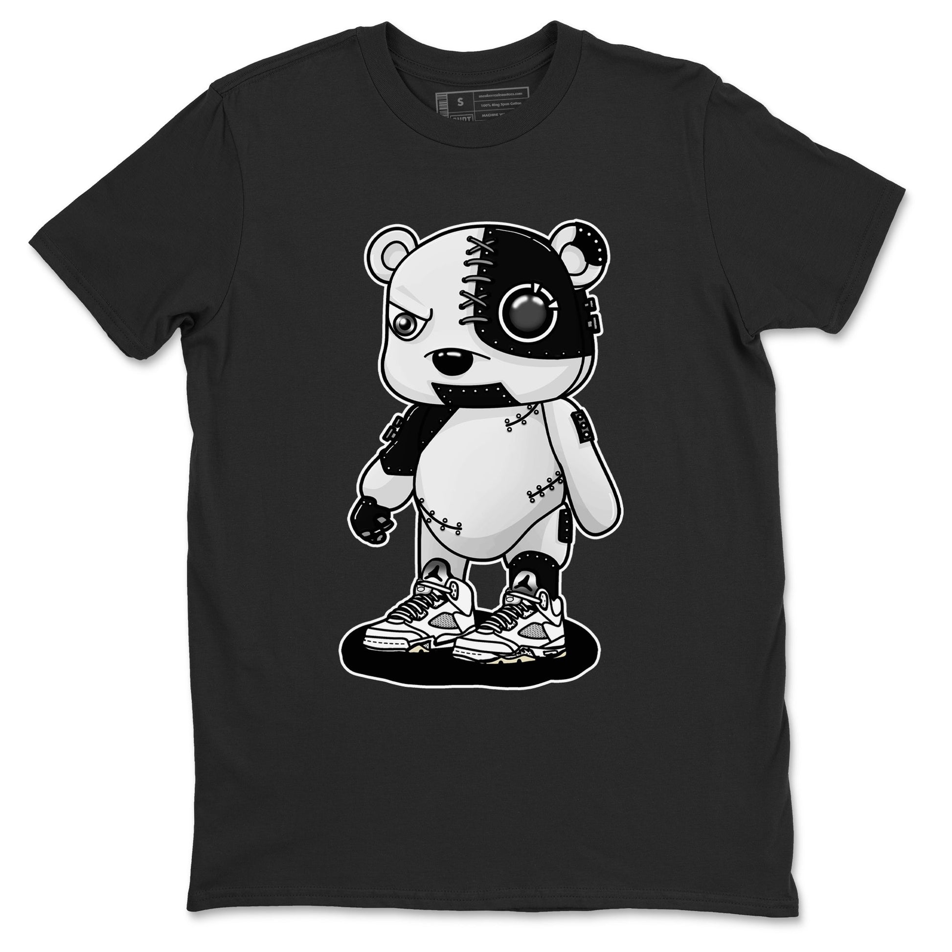 5s White Black shirts to match jordans Cyborg Bear sneaker match tees Air Jordan 5 White Black match shoes to clothes SNRT Sneaker Tees unisex cotton Black 2 shirts