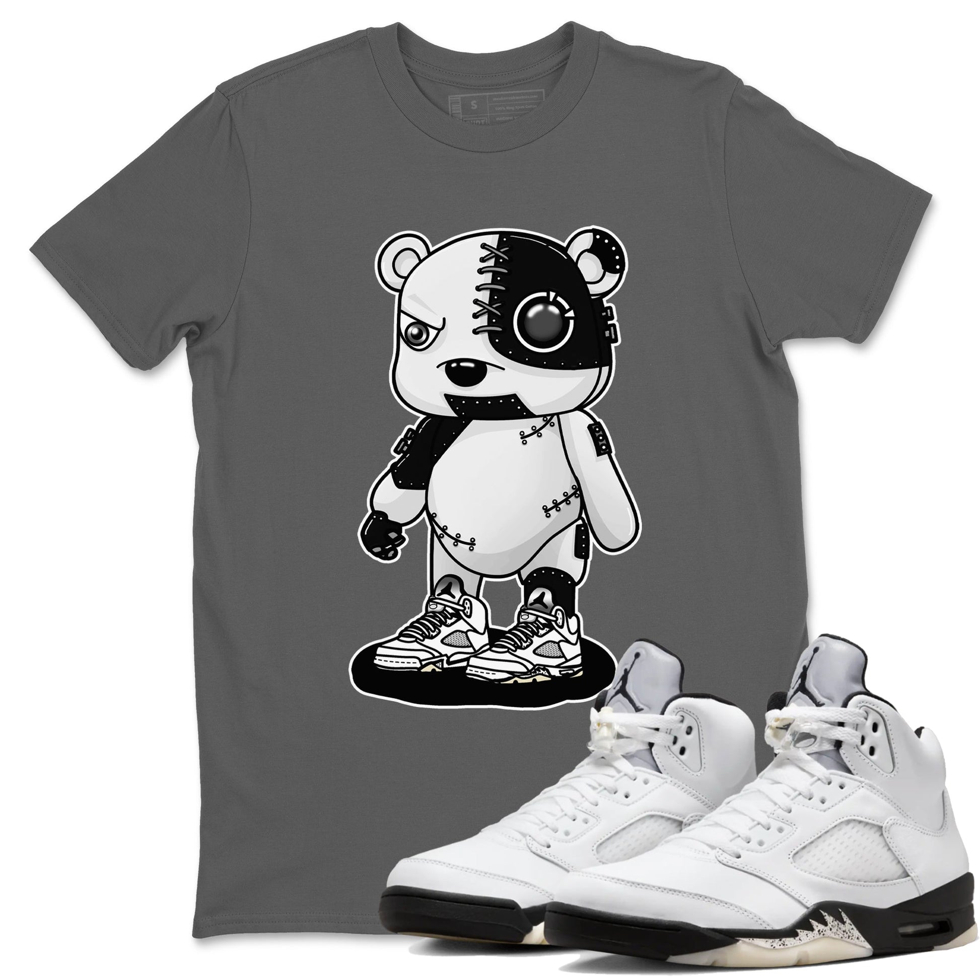 5s White Black shirts to match jordans Cyborg Bear sneaker match tees Air Jordan 5 White Black match shoes to clothes SNRT Sneaker Tees unisex cotton Cool Grey 1 shirts