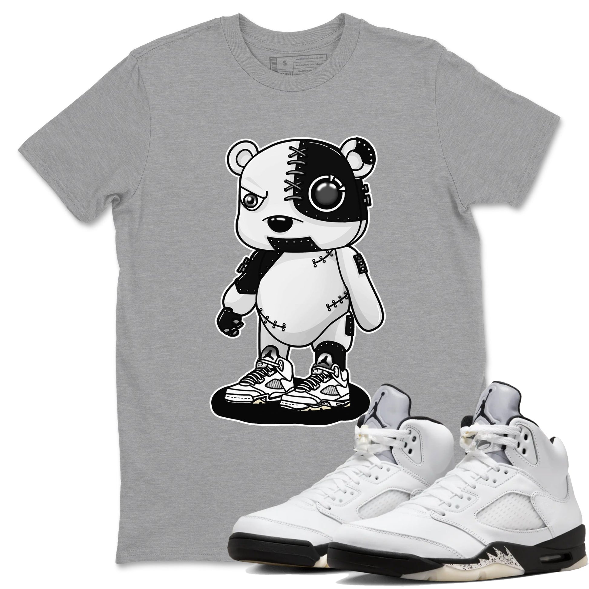 5s White Black shirts to match jordans Cyborg Bear sneaker match tees Air Jordan 5 White Black match shoes to clothes SNRT Sneaker Tees unisex cotton Heather Grey 1 shirts