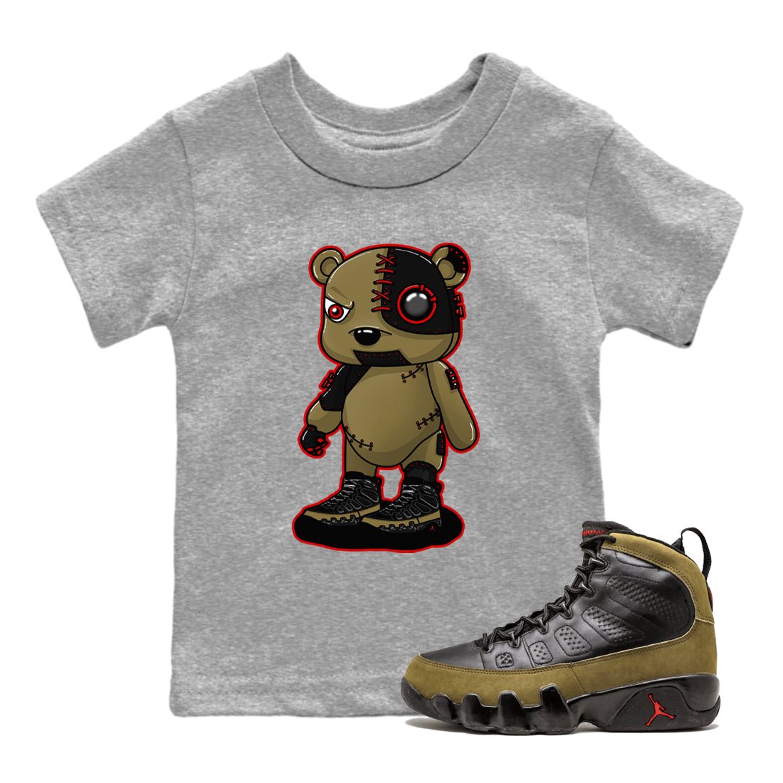 Cyborg Bear SNRT Sneaker Tees Kids - Air Jordan 9 Olive - SNRT Sneaker T-shirts
