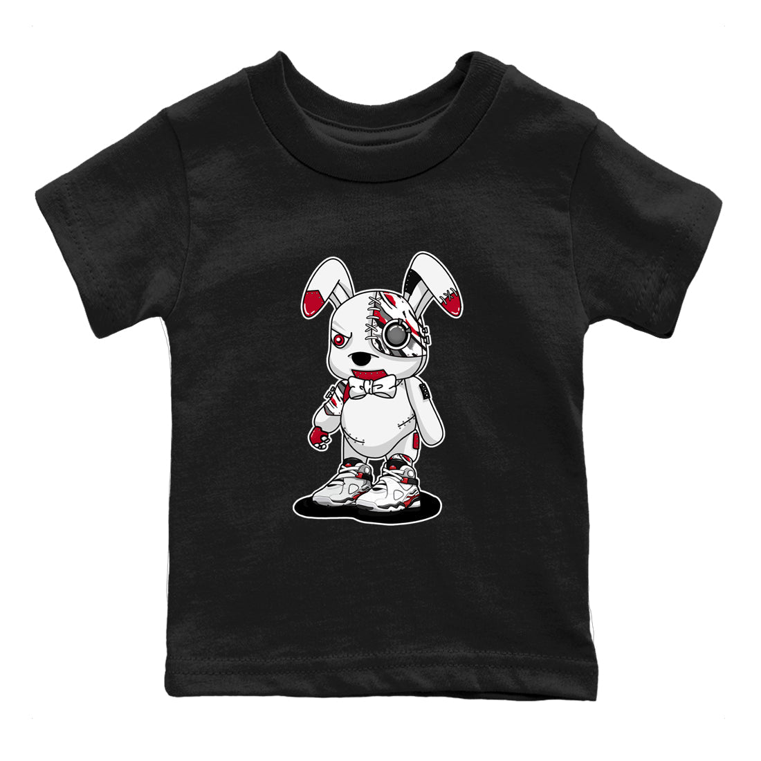 Sneaker match tees – Sneaker Tees To Match Air Jordan 8 Bunny Shoes Air Jordan 8 White and True Red – Cyborg Bunny Kids T-Shirt Black 2