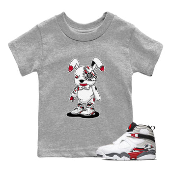 Sneaker match tees – Sneaker Tees To Match Air Jordan 8 Bunny Shoes Air Jordan 8 White and True Red – Cyborg Bunny Kids T-Shirt Heather Grey 1
