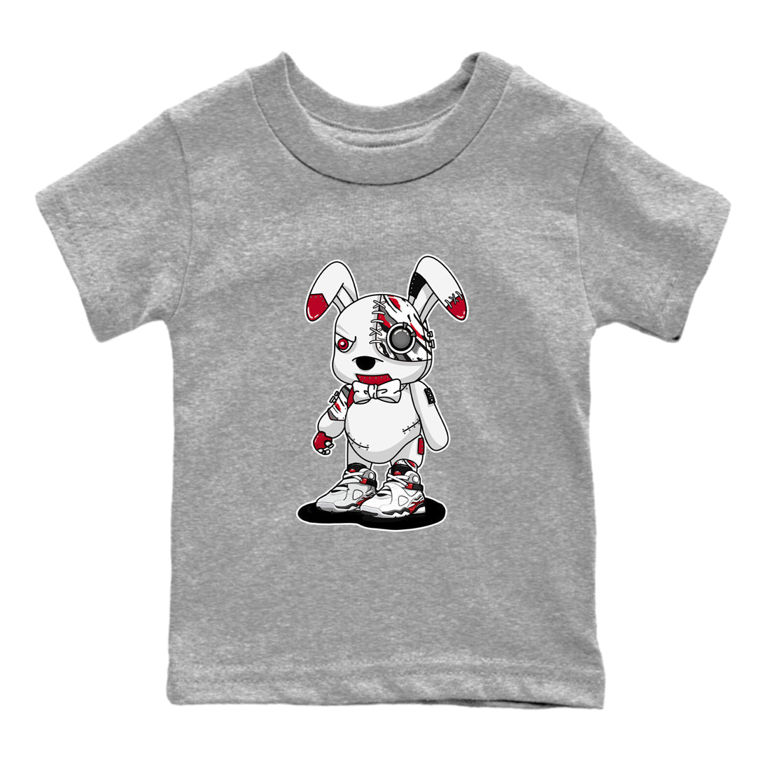 Sneaker match tees – Sneaker Tees To Match Air Jordan 8 Bunny Shoes Air Jordan 8 White and True Red – Cyborg Bunny Kids T-Shirt Heather Grey 2