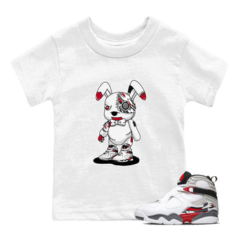 Sneaker match tees – Sneaker Tees To Match Air Jordan 8 Bunny Shoes Air Jordan 8 White and True Red – Cyborg Bunny Kids T-Shirt White 1