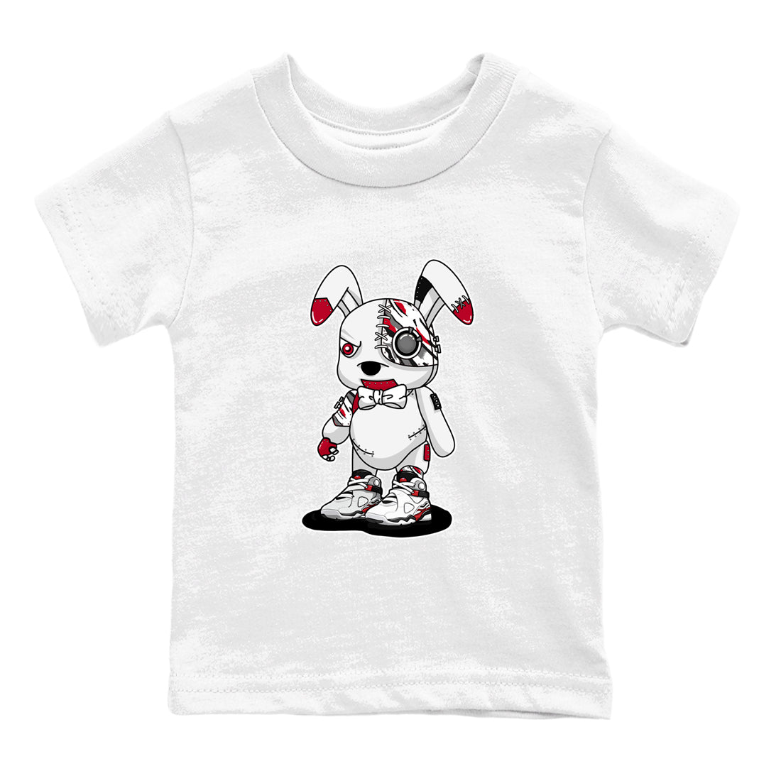 Sneaker match tees – Sneaker Tees To Match Air Jordan 8 Bunny Shoes Air Jordan 8 White and True Red – Cyborg Bunny Kids T-Shirt White 2