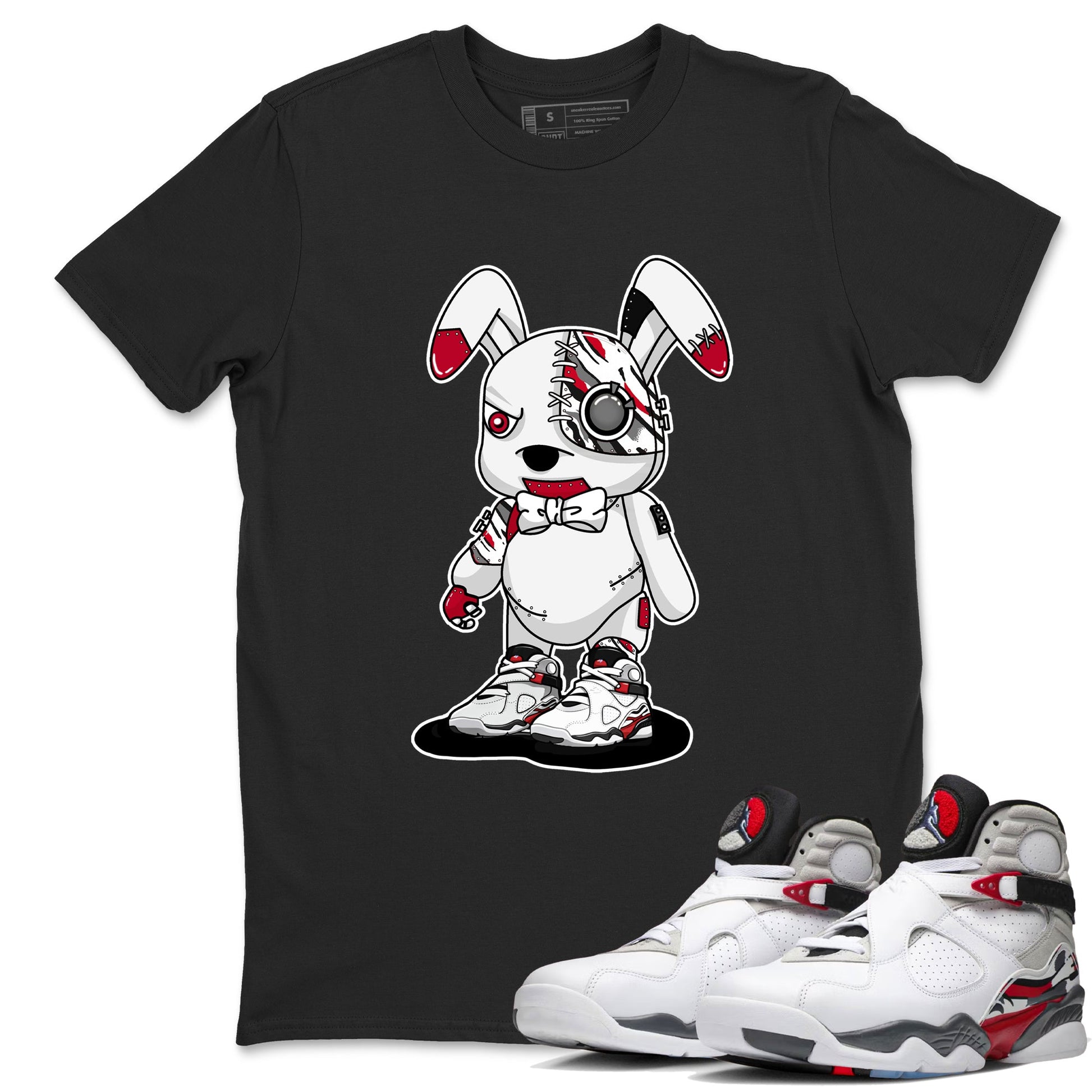 Sneaker match tees – Sneaker Tees To Match Air Jordan 8 Bunny Shoes Air Jordan 8 White and True Red – Cyborg Bunny Tee Black 1