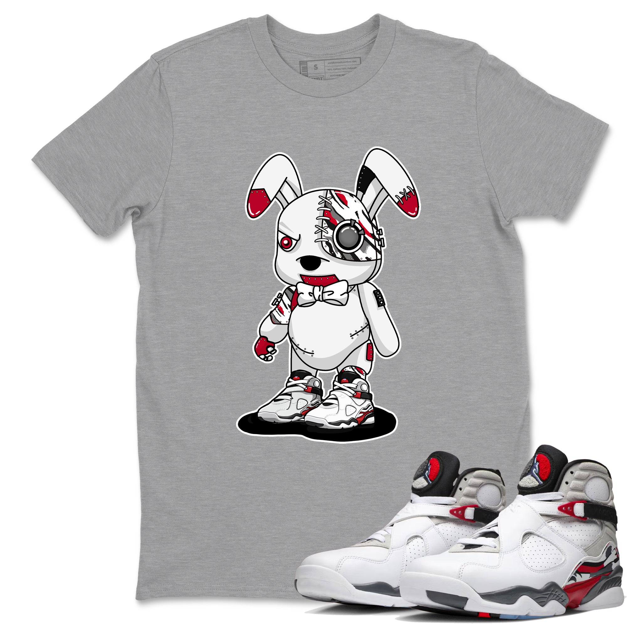 Sneaker match tees – Sneaker Tees To Match Air Jordan 8 Bunny Shoes Air Jordan 8 White and True Red – Cyborg Bunny Tee Heather Grey 1