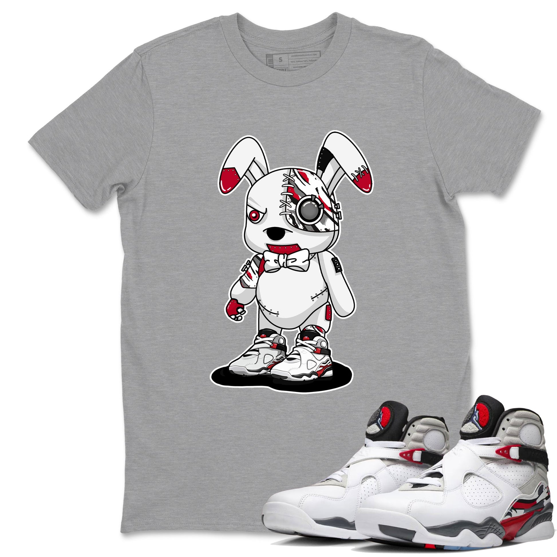 Sneaker match tees – Sneaker Tees To Match Air Jordan 8 Bunny Shoes Air Jordan 8 White and True Red – Cyborg Bunny Tee Heather Grey 1