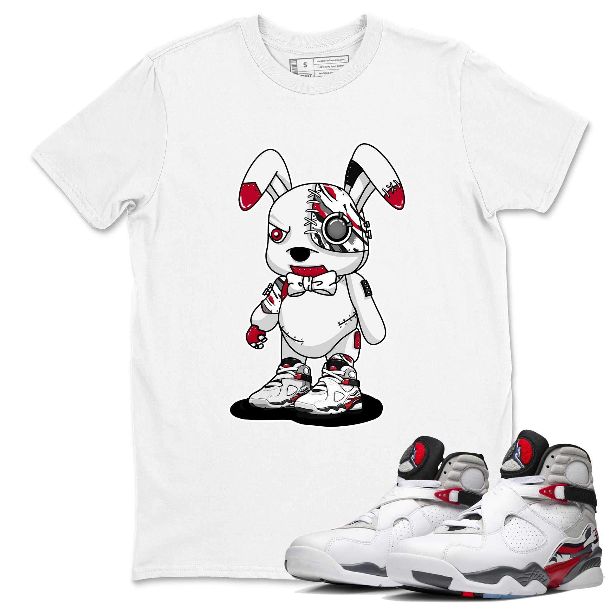 Sneaker match tees – Sneaker Tees To Match Air Jordan 8 Bunny Shoes Air Jordan 8 White and True Red – Cyborg Bunny Tee White 1